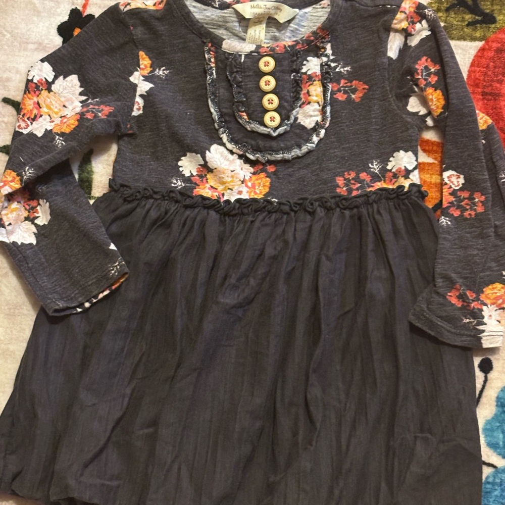 Matilda Jane Dark Gray Floral Dress with Button Accents